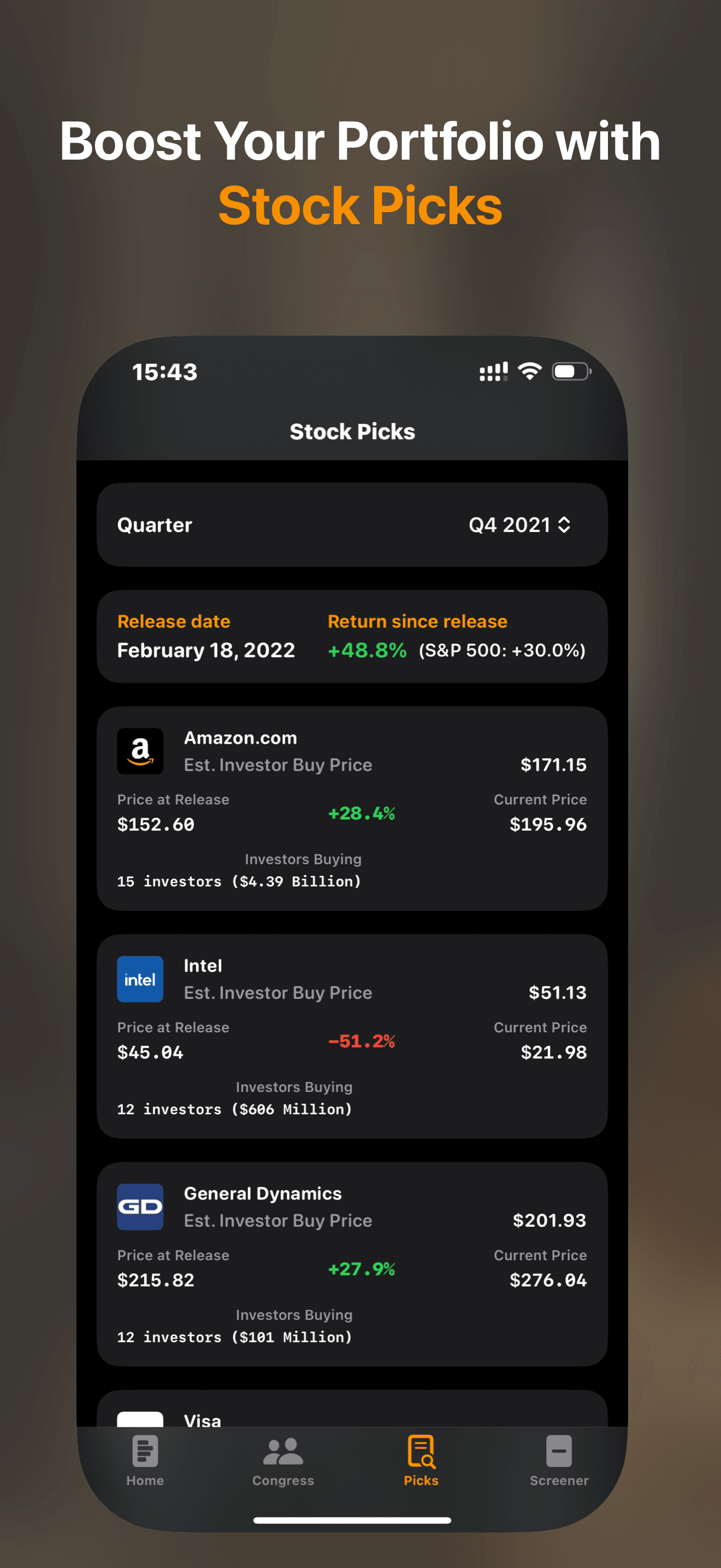 StockInsider App ChatGPT feature screenshot - Track top investors and congress trades
